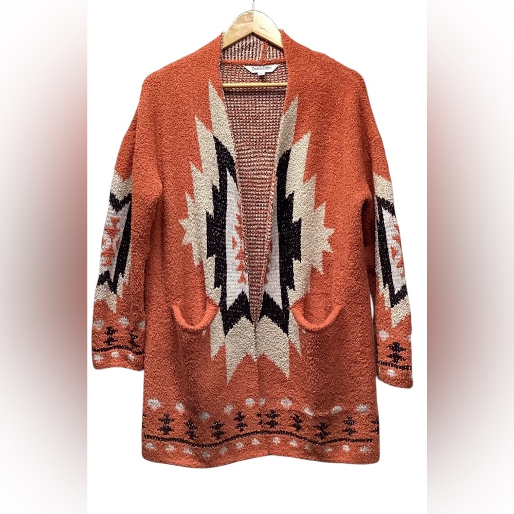 Davi & Dani Chenille Southwestern long open front duster. Size Small
